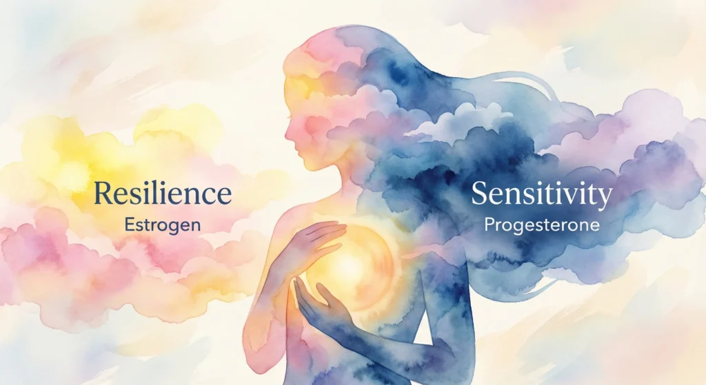 Illustration showing the shift in emotions throughout the menstrual cycle and the use of somatic soothing