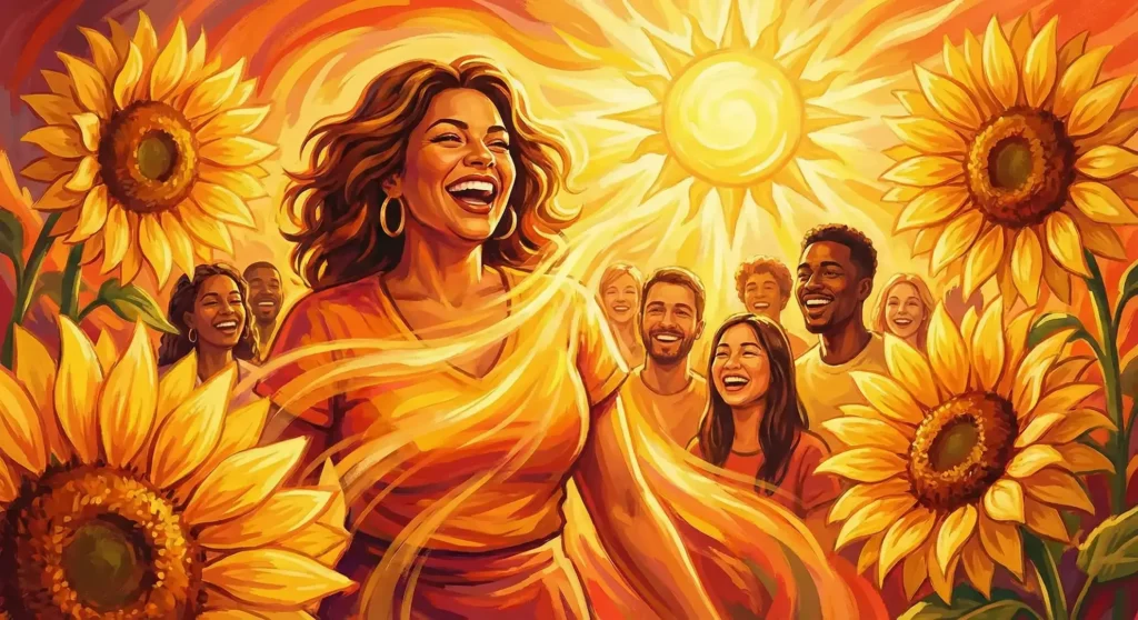 Illustration of a woman radiant with confidence during her Ovulatory Phase, representing Inner Summer