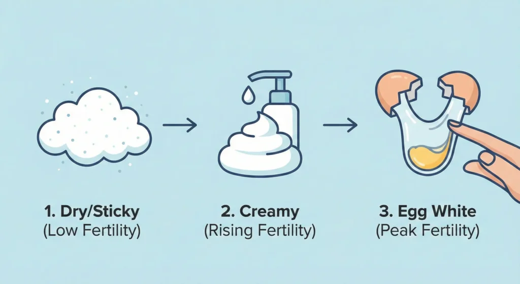 Types of cervical mucus indicating fertility stages
