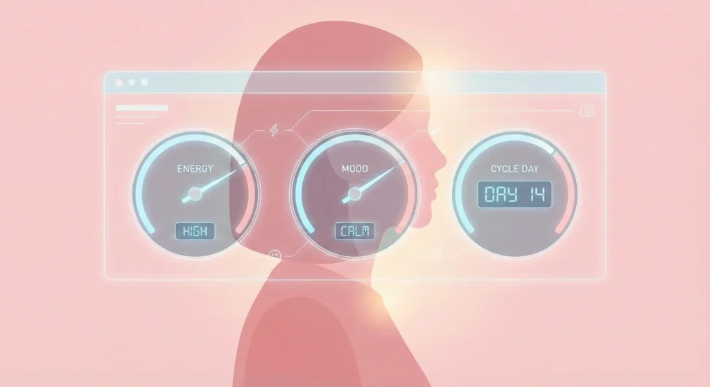 Illustration of a menstrual cycle dashboard for tracking health